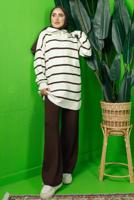 Vêtements hijab BRUN COSTUME PANTALON EN TRICOT RAYÉ AVEC COL ZIPPÉ T 1208