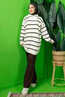 Vêtements hijab BRUN COSTUME PANTALON EN TRICOT RAYÉ AVEC COL ZIPPÉ T 1208