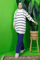 Vêtements hijab BLEU MARINE COSTUME PANTALON EN TRICOT RAYÉ AVEC COL ZIPPÉ T 1208