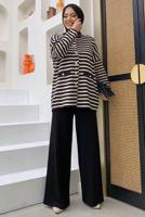 Tesettür giyim SİYAH ÇİZGİLİ PANTOLONLU TAKIM T 12332