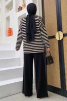 Tesettür giyim SİYAH ÇİZGİLİ PANTOLONLU TAKIM T 12332