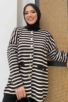 Tesettür giyim SİYAH ÇİZGİLİ PANTOLONLU TAKIM T 12332