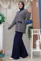 Tesettür giyim LACİVERT ÇİZGİLİ PANTOLONLU TAKIM T 12332