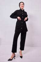 Tesettür giyim SİYAH GÖMLEK YAKA PANTOLONLU TAKIM T 1353