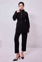 Tesettür giyim SİYAH GÖMLEK YAKA PANTOLONLU TAKIM T 1353