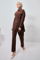 Tesettür giyim KAHVE GÖMLEK YAKA PANTOLONLU TAKIM T 1353