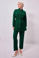 Tesettür giyim YEŞİL GÖMLEK YAKA PANTOLONLU TAKIM T 1353