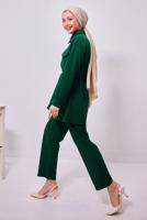 Tesettür giyim YEŞİL GÖMLEK YAKA PANTOLONLU TAKIM T 1353