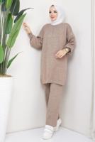 Tesettür giyim VİZON PANTOLONLU TRİKO TAKIM T 14421