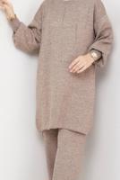 Tesettür giyim VİZON PANTOLONLU TRİKO TAKIM T 14421