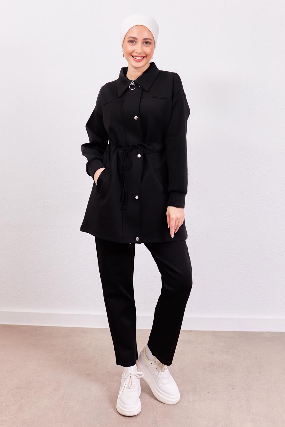 Tesettür giyim SİYAH PANTOLONLU SCUBA TAKIM T 1453