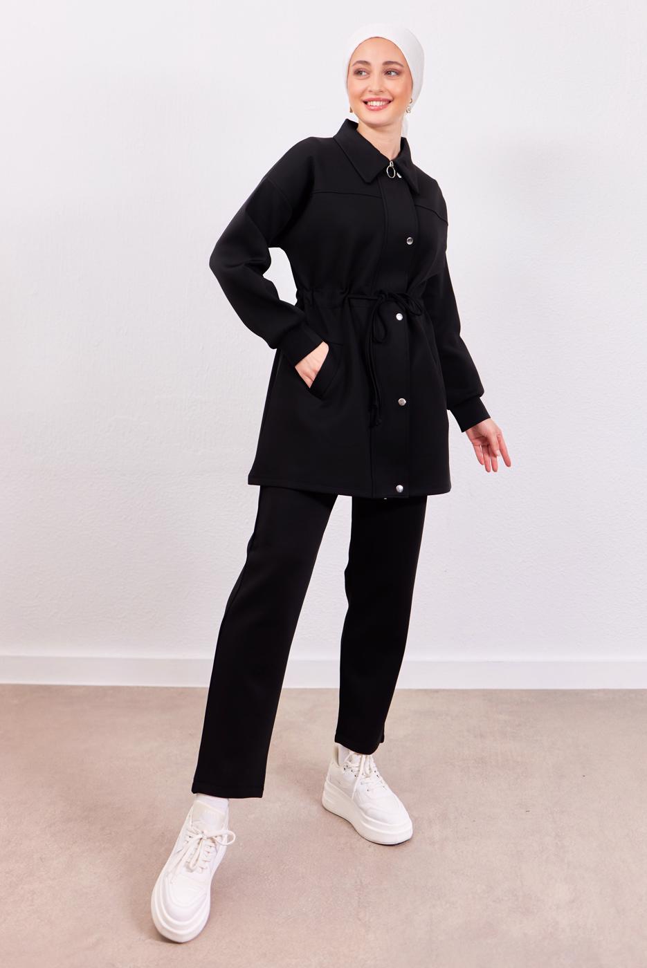 Tesettür giyim SİYAH PANTOLONLU SCUBA TAKIM T 1453
