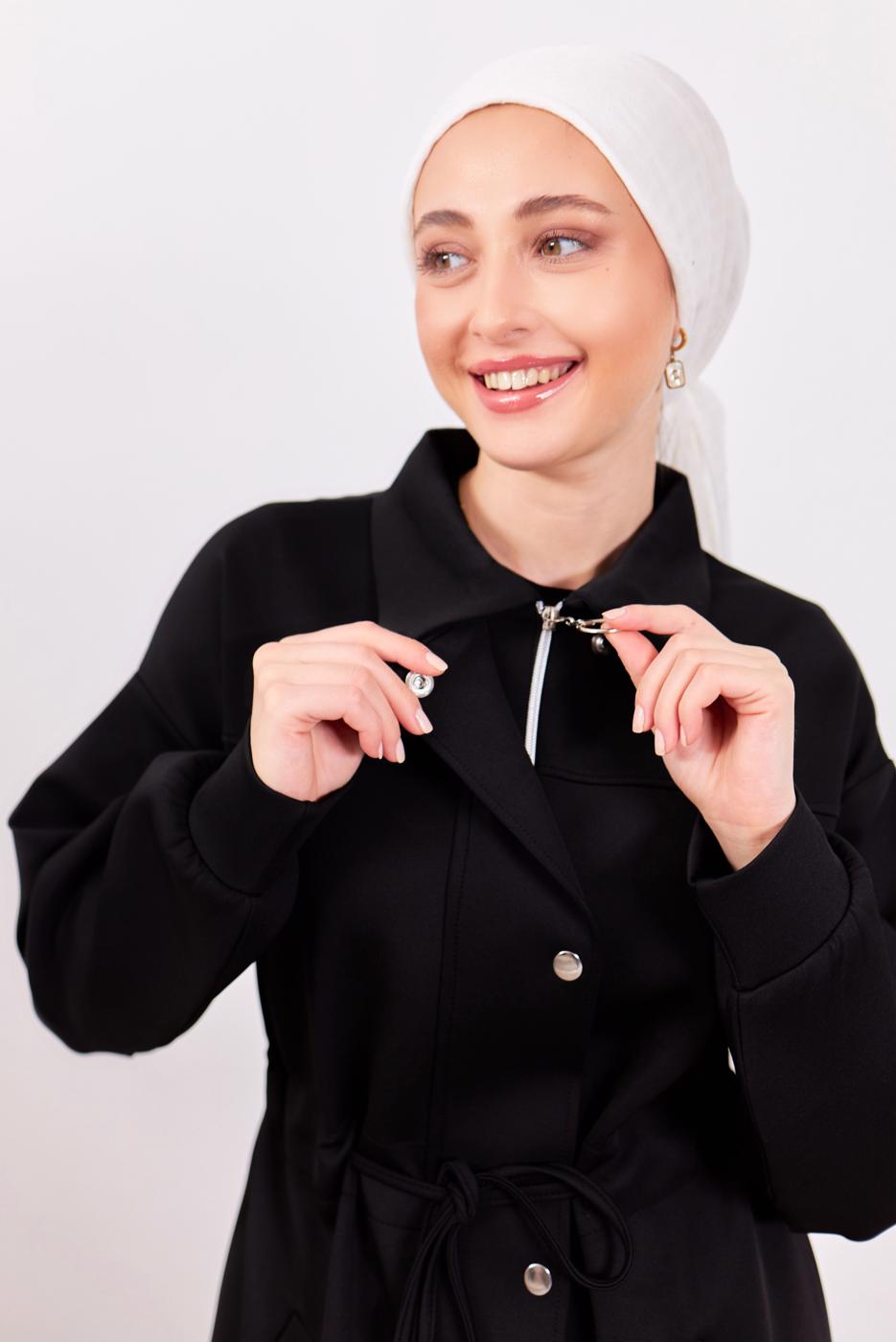 Tesettür giyim SİYAH PANTOLONLU SCUBA TAKIM T 1453