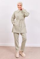 Tesettür giyim BEJ PANTOLONLU SCUBA TAKIM T 1453
