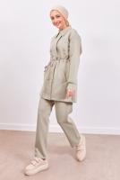 Tesettür giyim BEJ PANTOLONLU SCUBA TAKIM T 1453