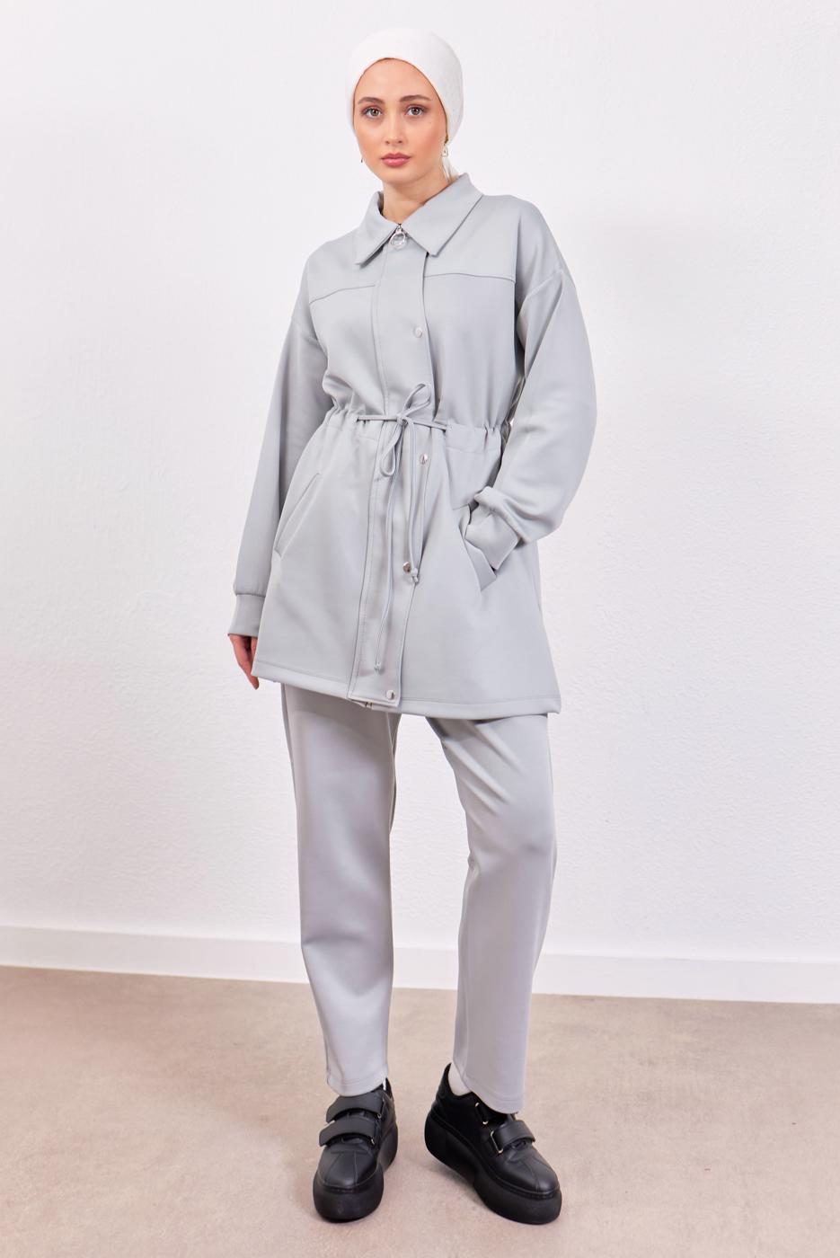 Tesettür giyim GRİ PANTOLONLU SCUBA TAKIM T 1453