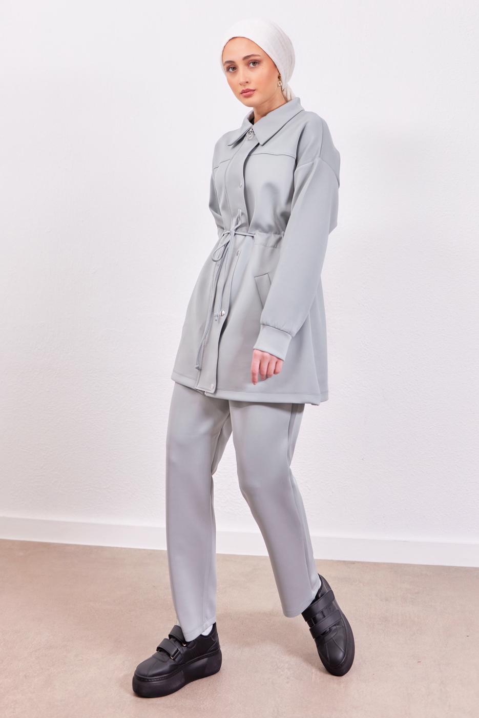 Tesettür giyim GRİ PANTOLONLU SCUBA TAKIM T 1453