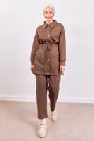 Tesettür giyim KAHVE PANTOLONLU SCUBA TAKIM T 1453