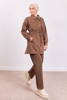 Tesettür giyim KAHVE PANTOLONLU SCUBA TAKIM T 1453