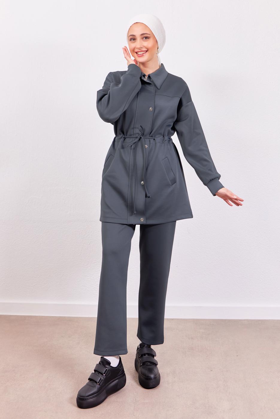 Tesettür giyim GRİ PANTOLONLU SCUBA TAKIM T 1453