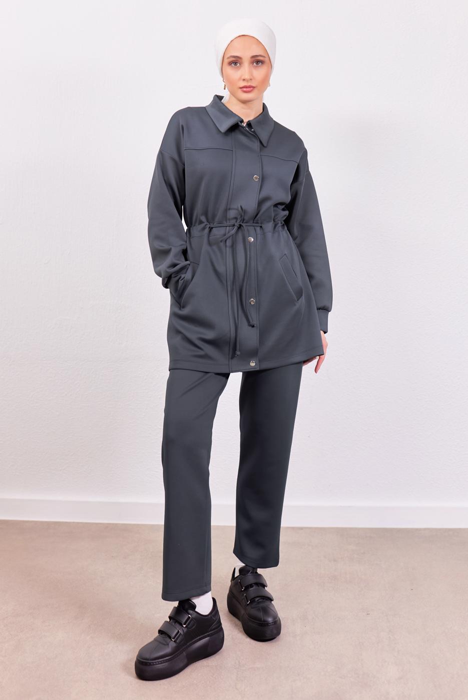 Tesettür giyim GRİ PANTOLONLU SCUBA TAKIM T 1453