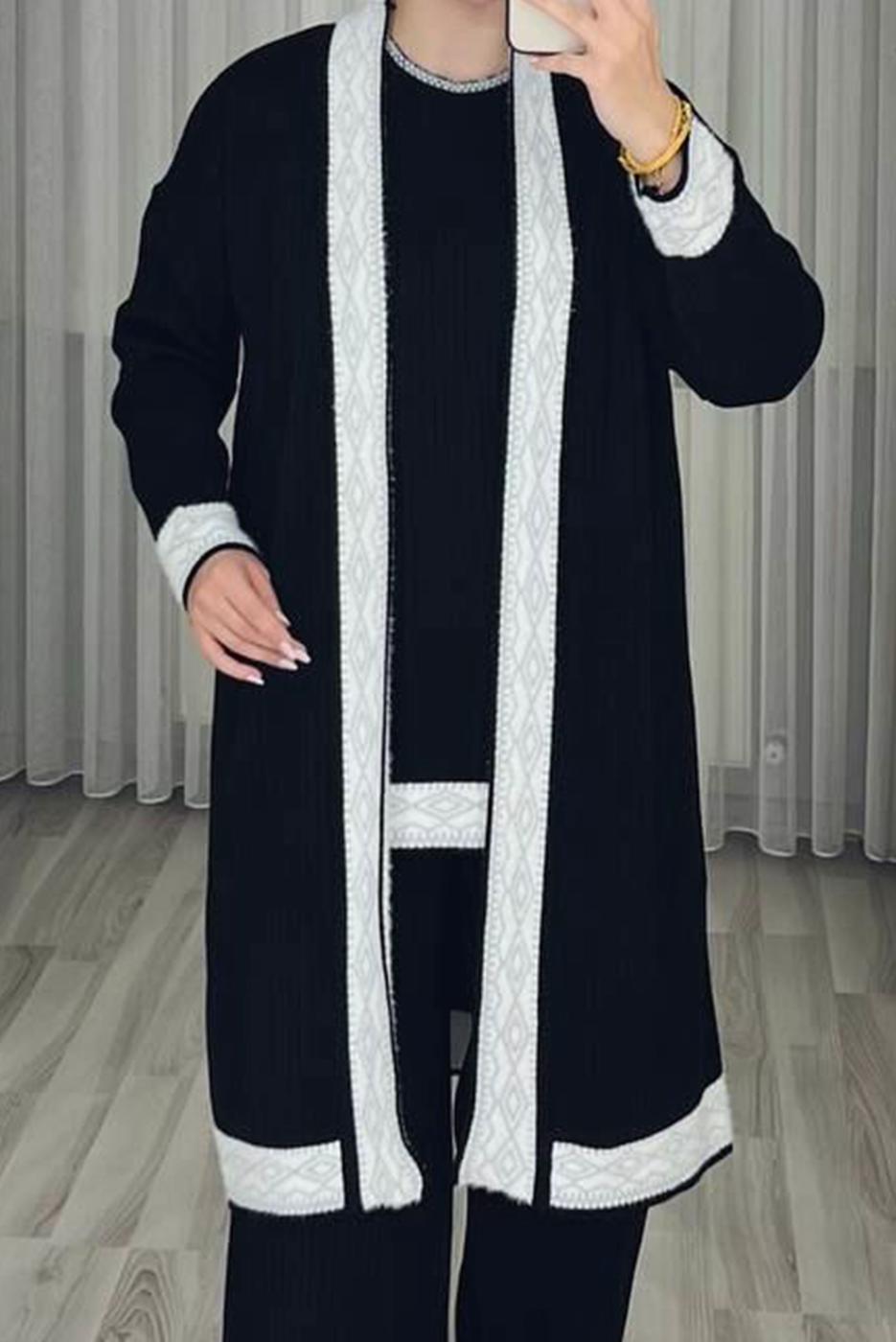 Tesettür giyim SİYAH ÜÇLÜ PANTOLONLU TRİKO TAKIM T 1588