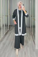 Tesettür giyim GRİ ÜÇLÜ PANTOLONLU TRİKO TAKIM T 1588