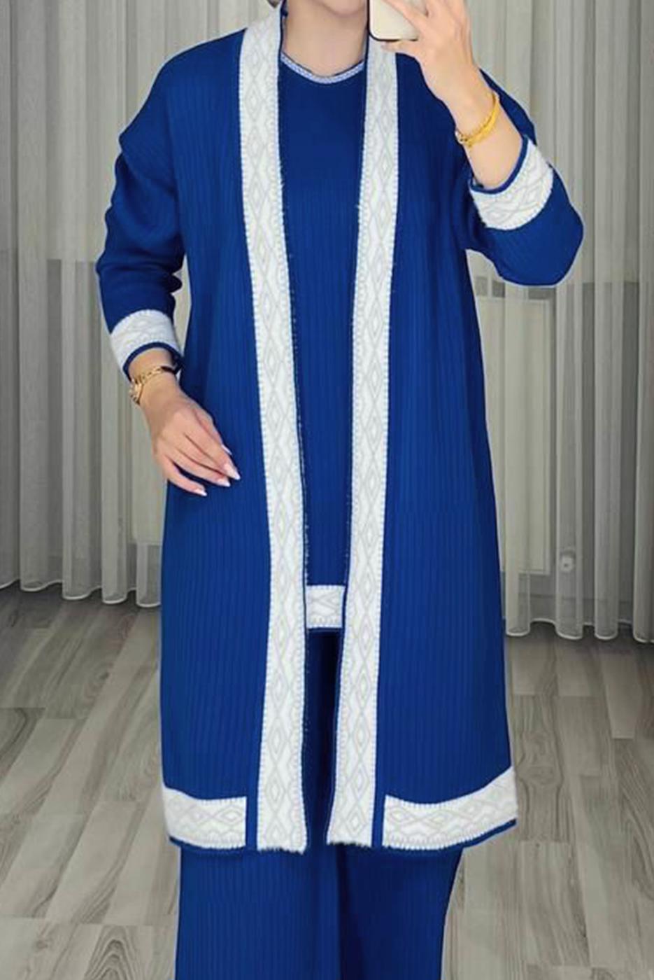 Tesettür giyim LACİVERT ÜÇLÜ PANTOLONLU TRİKO TAKIM T 1588