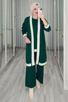 Tesettür giyim YEŞİL ÜÇLÜ PANTOLONLU TRİKO TAKIM T 1588
