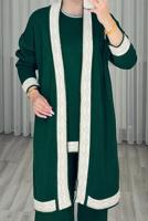 Tesettür giyim YEŞİL ÜÇLÜ PANTOLONLU TRİKO TAKIM T 1588