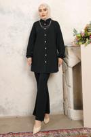 Tesettür giyim SİYAH ZİNCİR DETAYLI PANTOLONLU TAKIM T 1843