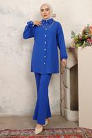 Tesettür giyim LACİVERT ZİNCİR DETAYLI PANTOLONLU TAKIM T 1843