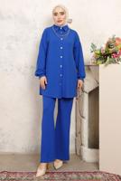 Tesettür giyim LACİVERT ZİNCİR DETAYLI PANTOLONLU TAKIM T 1843