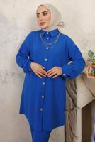 Tesettür giyim LACİVERT ZİNCİR DETAYLI PANTOLONLU TAKIM T 1843