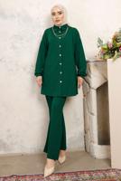 Tesettür giyim YEŞİL ZİNCİR DETAYLI PANTOLONLU TAKIM T 1843