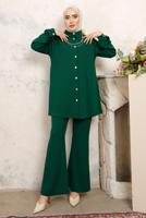 Tesettür giyim YEŞİL ZİNCİR DETAYLI PANTOLONLU TAKIM T 1843