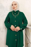 Tesettür giyim YEŞİL ZİNCİR DETAYLI PANTOLONLU TAKIM T 1843