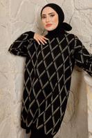 Tesettür giyim SİYAH BAKLAVA DESENLİ PANTOLONLU TRİKO TAKIM T 2008