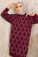 Tesettür giyim BORDO BAKLAVA DESENLİ PANTOLONLU TRİKO TAKIM T 2008