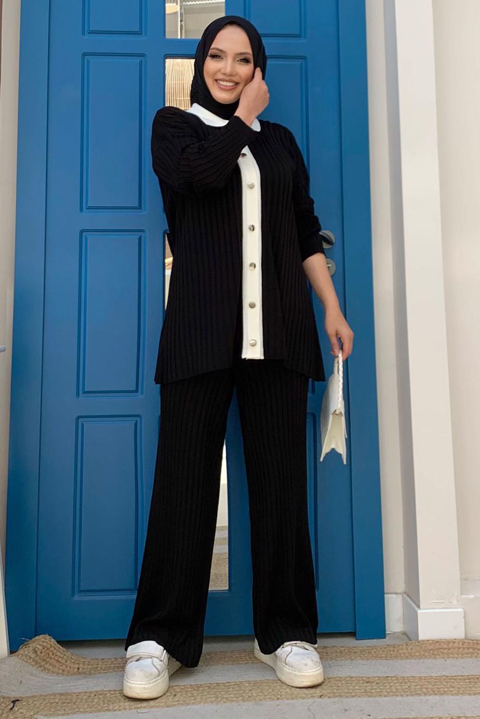 Tesettür giyim SİYAH PANTOLONLU TRİKO TAKIM T 20332