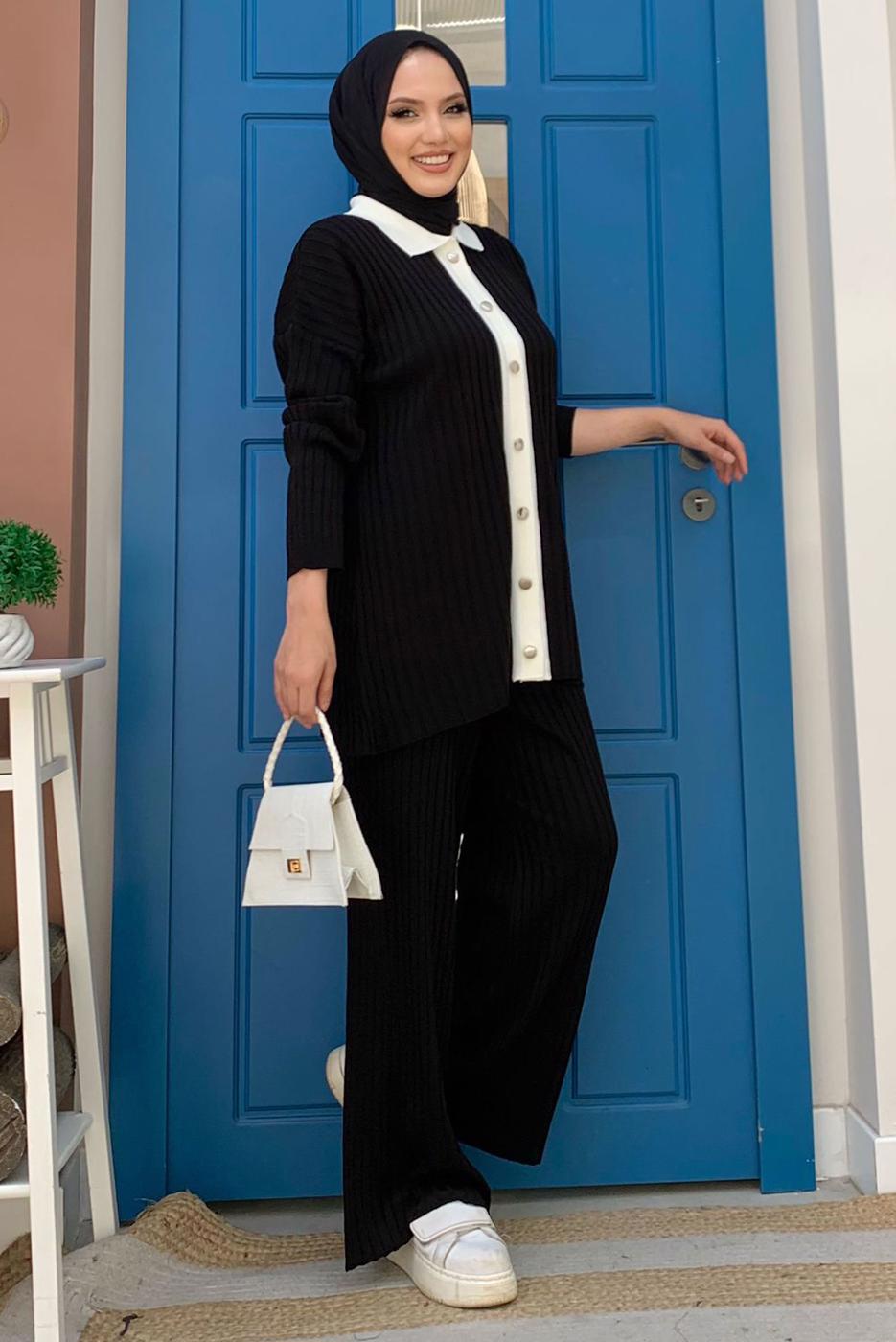 Tesettür giyim SİYAH PANTOLONLU TRİKO TAKIM T 20332