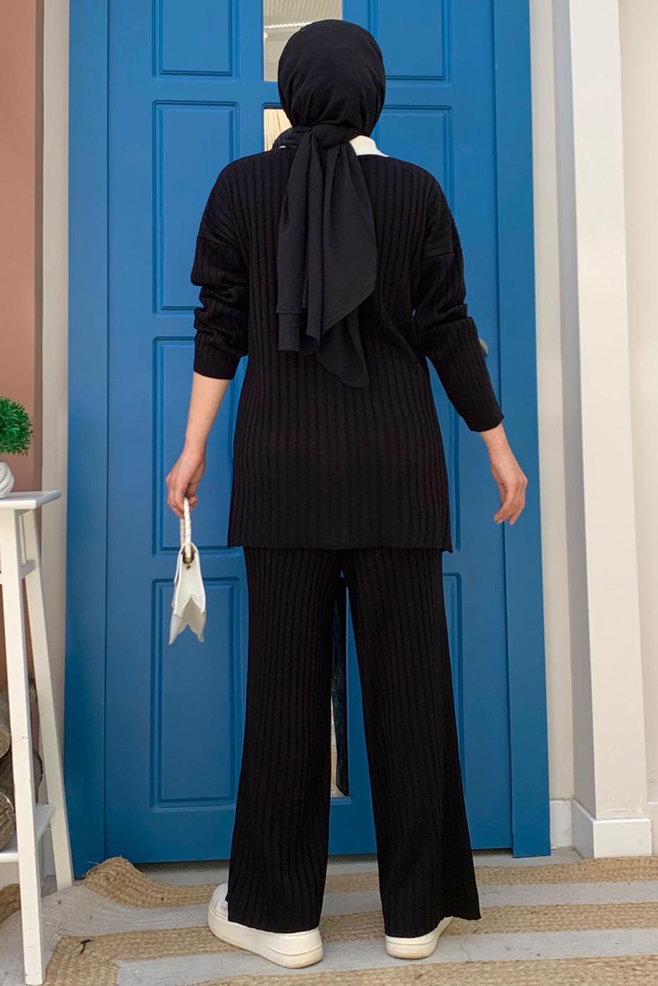 Tesettür giyim SİYAH PANTOLONLU TRİKO TAKIM T 20332