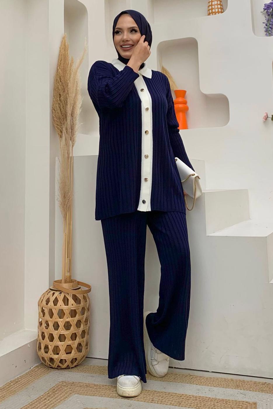 Tesettür giyim LACİVERT PANTOLONLU TRİKO TAKIM T 20332