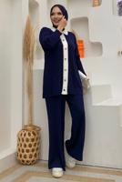 Tesettür giyim LACİVERT PANTOLONLU TRİKO TAKIM T 20332