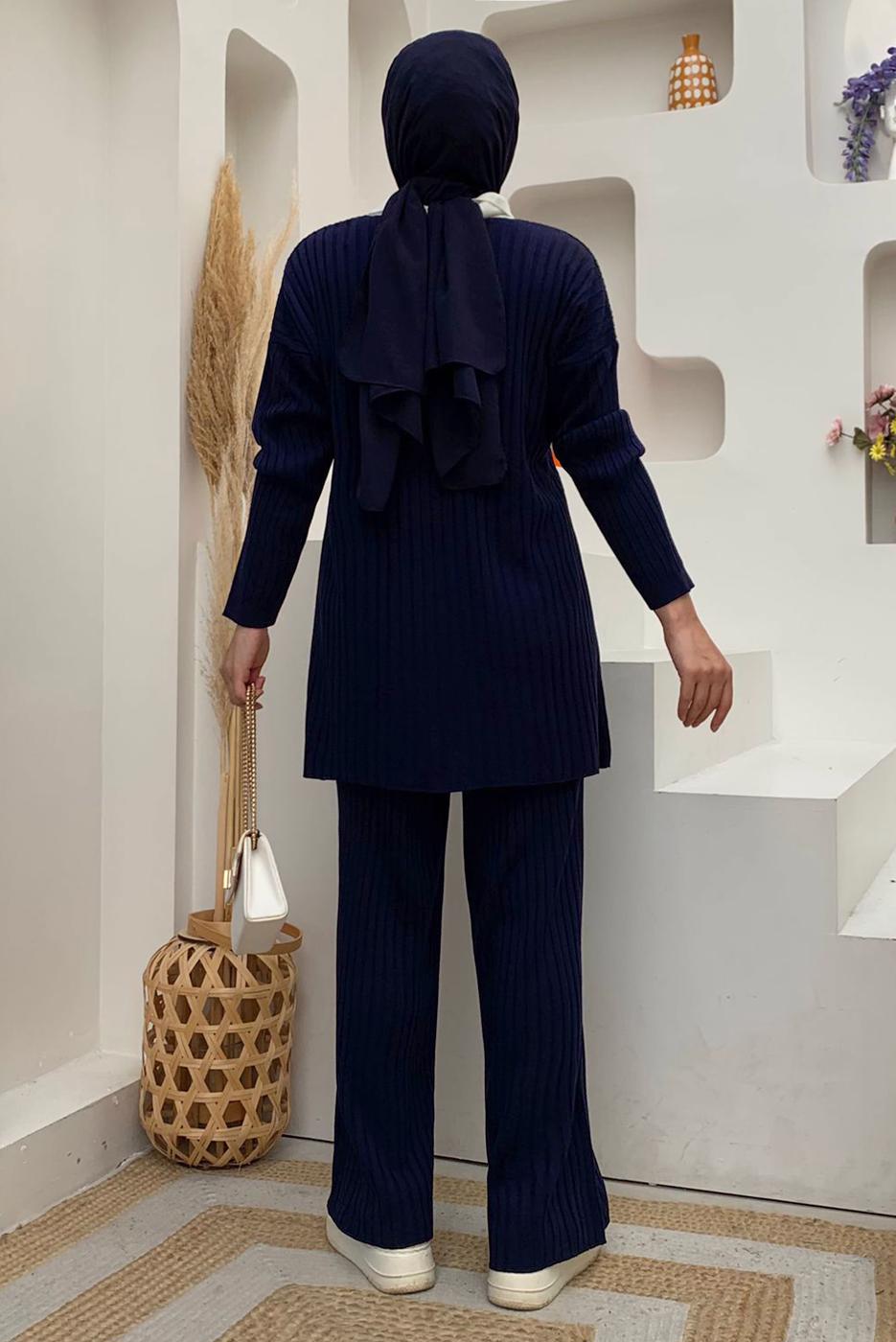 Tesettür giyim LACİVERT PANTOLONLU TRİKO TAKIM T 20332