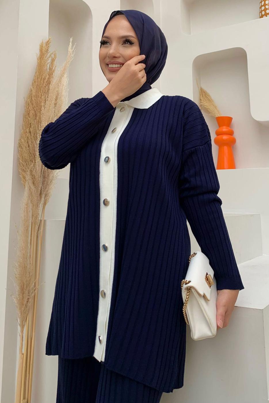 Tesettür giyim LACİVERT PANTOLONLU TRİKO TAKIM T 20332