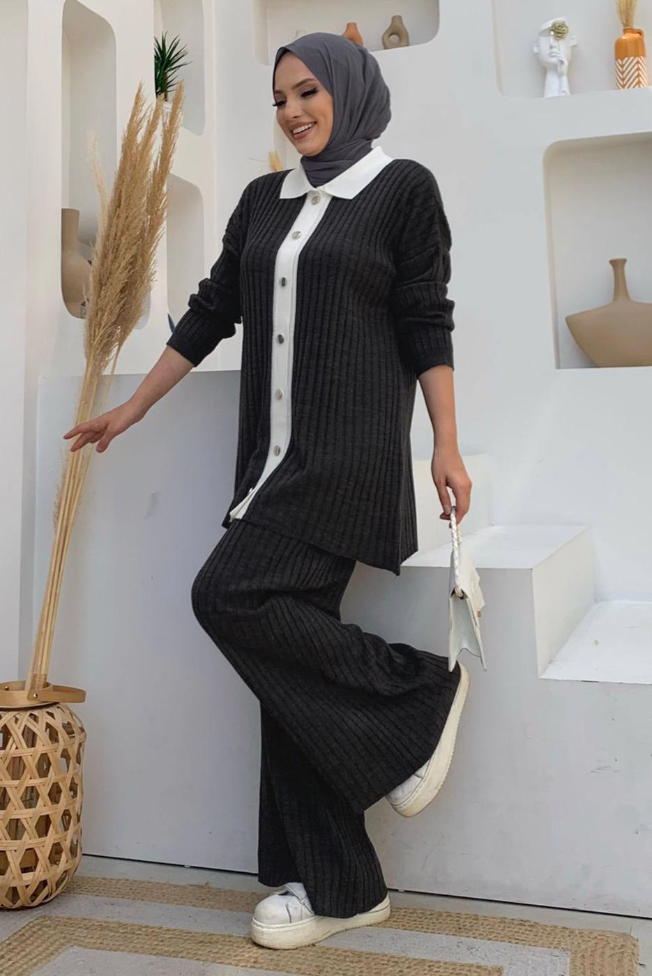 Vêtements hijab GRIS COSTUME PANTALON EN TRICOT T 20332