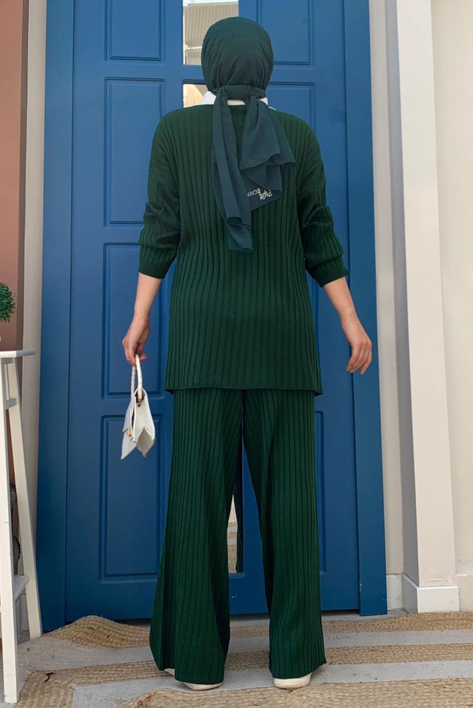 Tesettür giyim YEŞİL PANTOLONLU TRİKO TAKIM T 20332