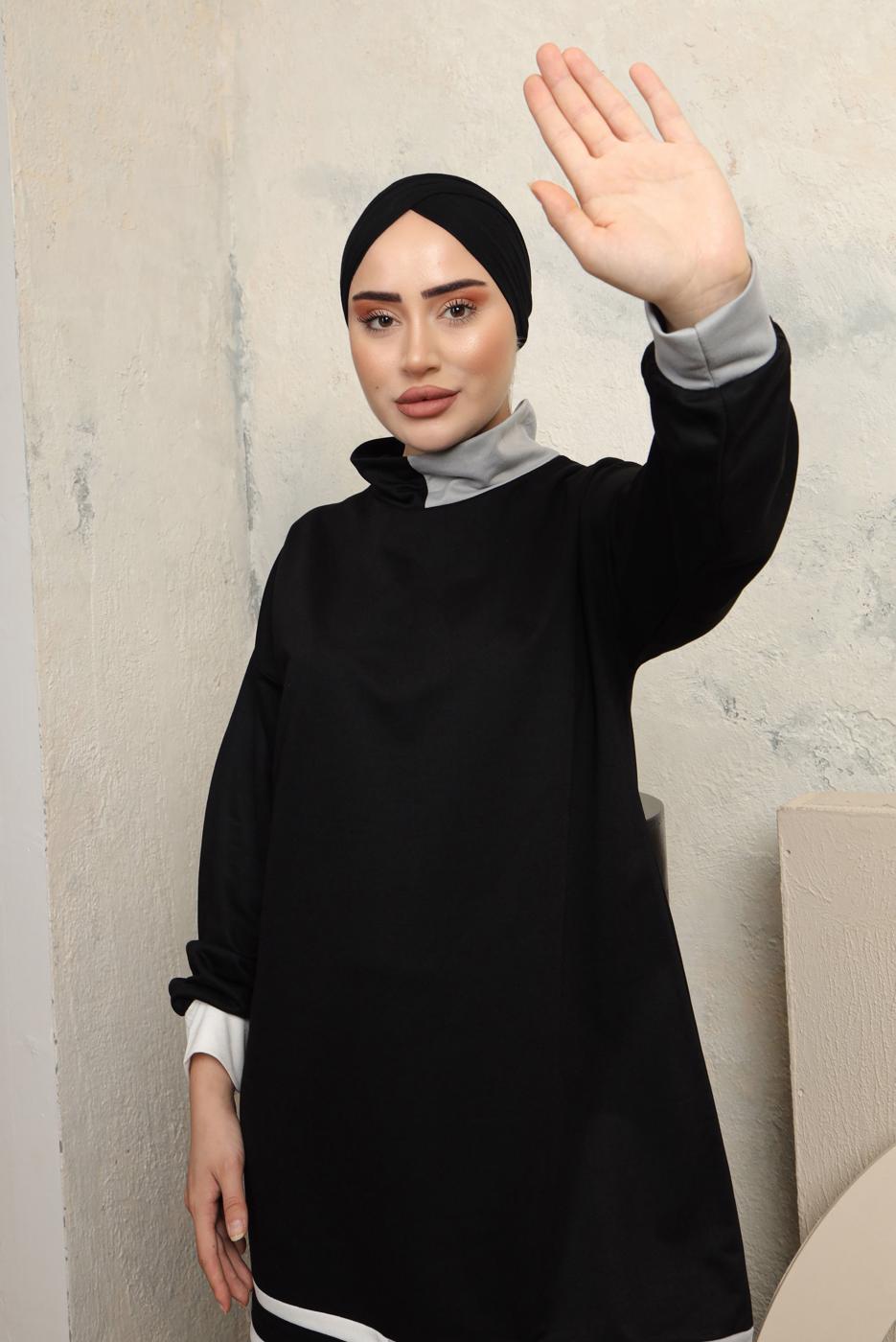 Hijab clothing BLACK COLORED PANTS TRACKSUIT SET T 2043