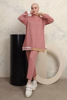 Tesettür giyim PUDRA ÜÇ RENKLİ BOĞAZLI PANTOLONLU EŞOFMAN TAKIM T 2043